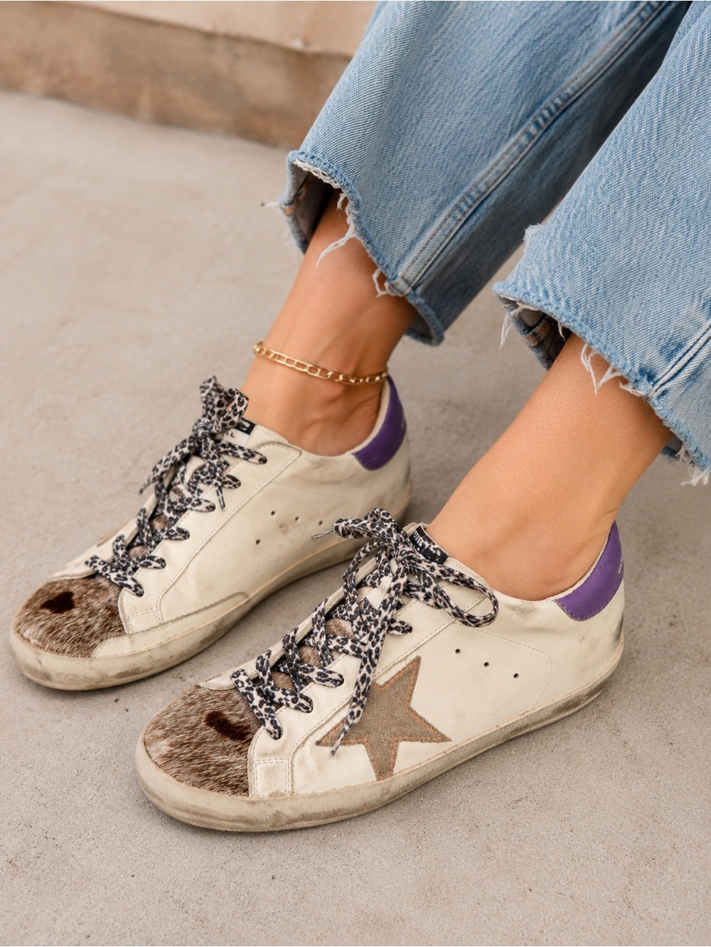 Golden Goose Superstar Haircalf Cow Sneakers Purple Leopard Lace EU 38 US 8